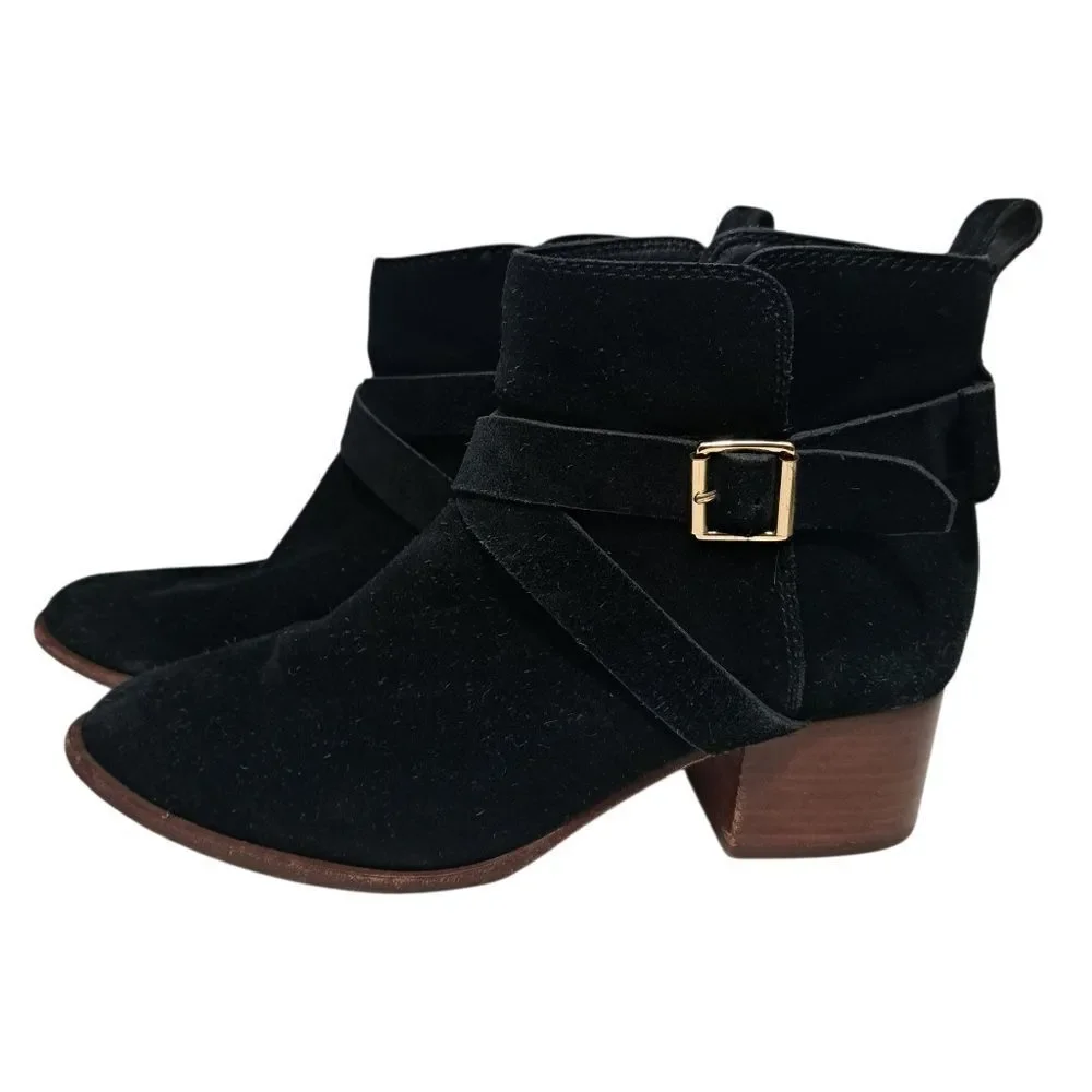 Kate Spade Taley Logo Bow Gothic Western Pull On Leather Suede Ankle Bootie 8.5